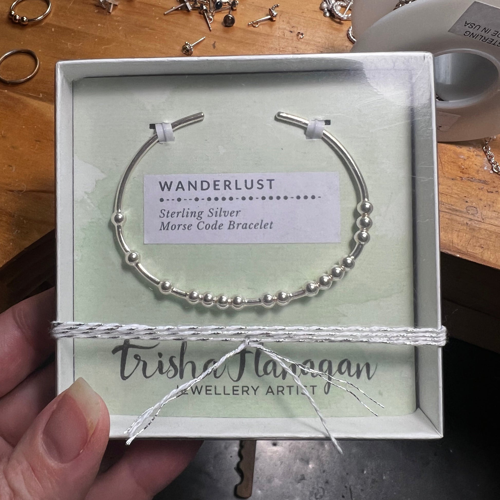 Wanderlust Morse Code Bracelet in a box