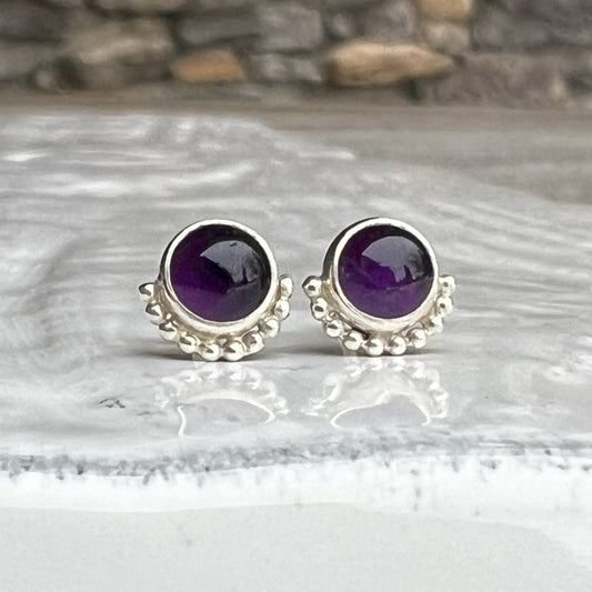 Large Amethyst Purple Stud Earrings